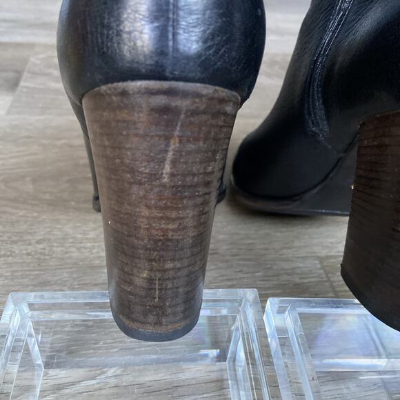 Prada Ankle Boots Women Sz 37 1/2 US 7 Black Ankle Zip Block Heel Made in Italy - Picture 6 of 12